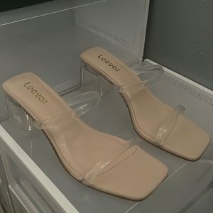 Leevar Square Toe Heeled Sandals, Clear: Size 7